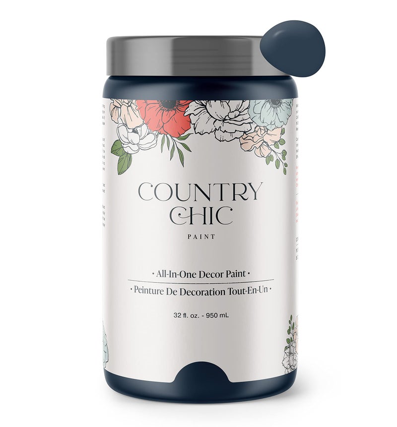 Country Chic Paint طلاء الطباشير الشامل بأسلوب ريفي للأثاث والخزائن وديكور المنزل، صديق للبيئة، تشطيب غير لامع، مع برايمر وطبقة علوية مدمجة للخشب والمعادن - لون بيكوت (أزرق بحري) - ربع 32 أونصة (950 مل) - Image 1